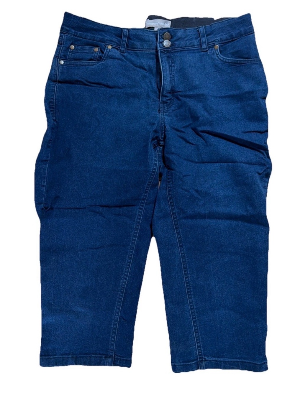 Woman Within Womens Capri Jeans Dark Blue Elastic Waist Stretch Denim Size 14W